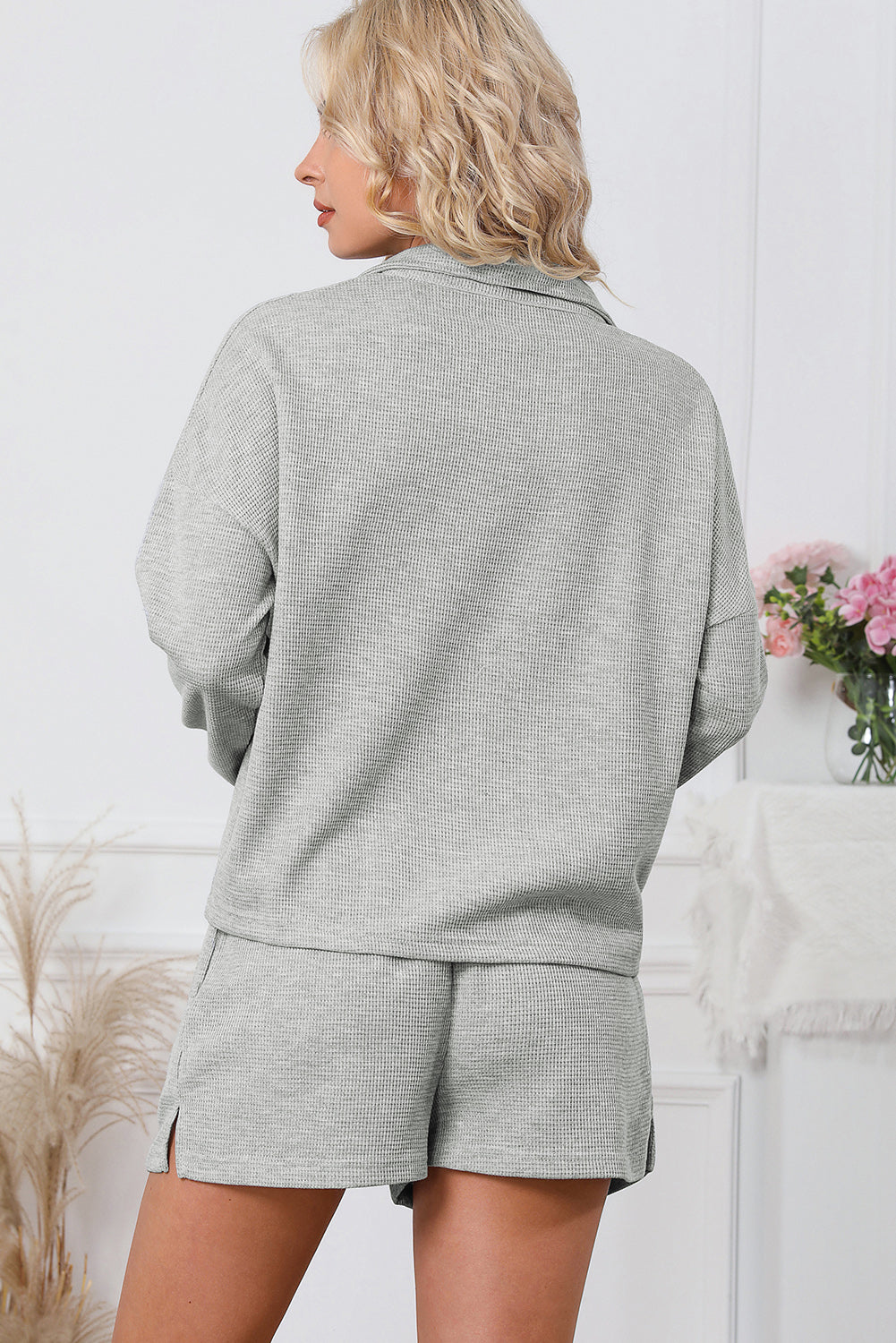 Gray Zipper Sweatshirt Short Set