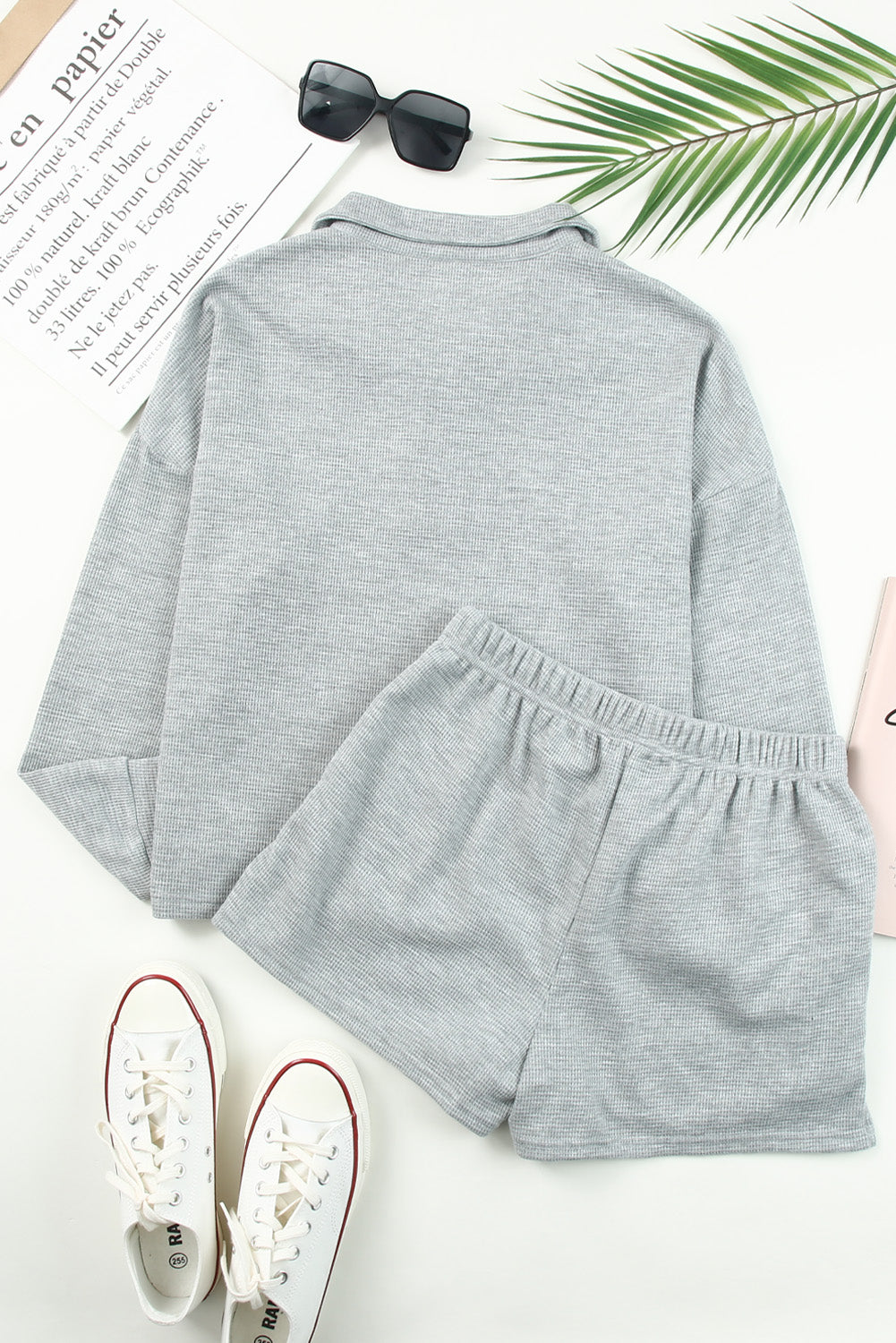 Gray Zipper Sweatshirt Short Set